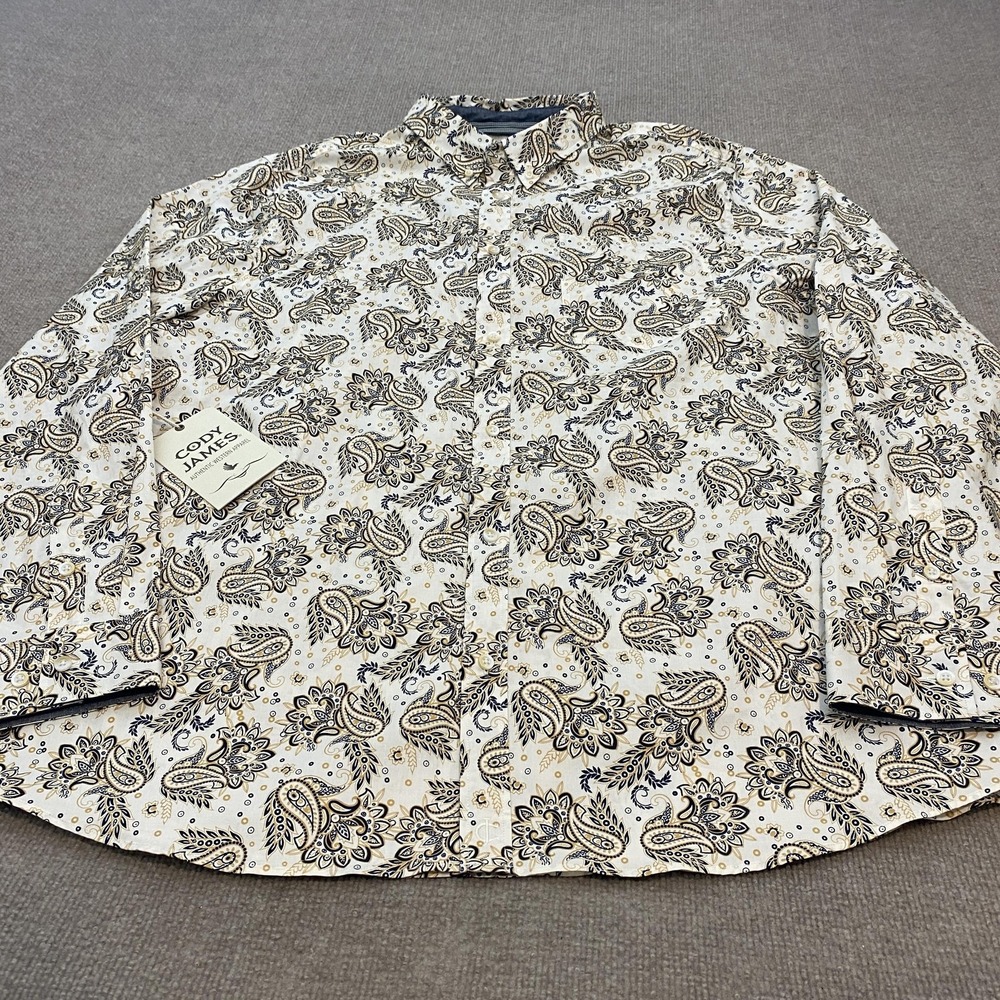 Cody James Shirt Mens 3XL Beige Paisley Long Sleeve Western Stretch Button Down